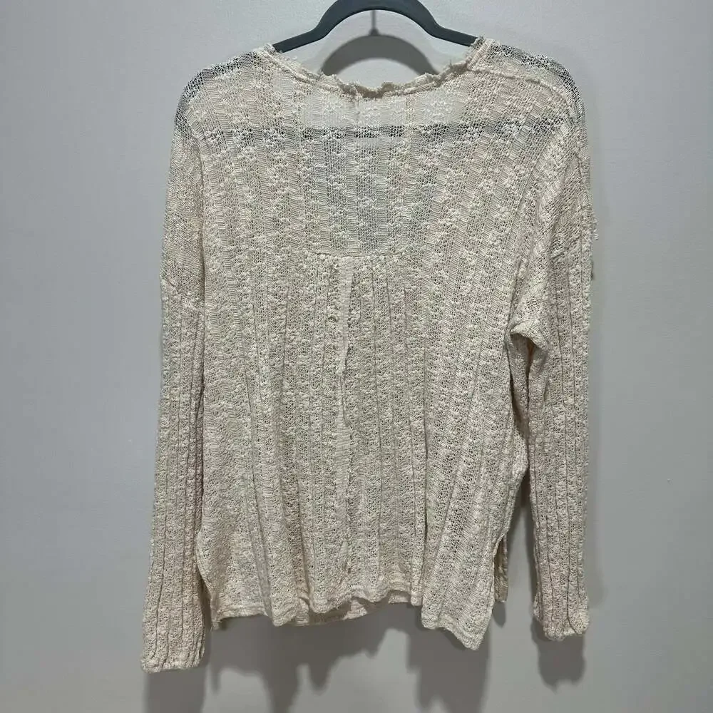 En Creme Embroidered Crocheted Off-White/Cream Top, Sz S